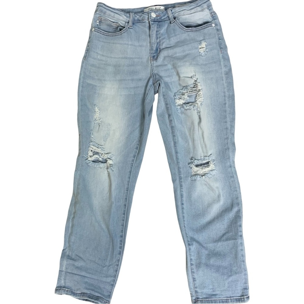 JUDY BLUE Distressed Boyfriend Fit Mid-Rise Jeans - Size 9/29